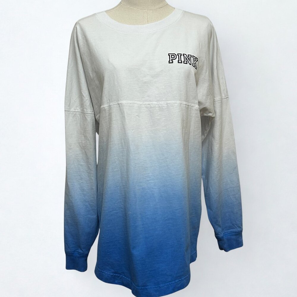 PINK Victoria’s Secret Ombré Blue White Oversized Long Sleeve Tee Size S